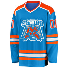Load image into Gallery viewer, Custom Blue Orange-White Hockey Jersey