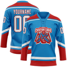 Load image into Gallery viewer, Custom Blue White-Red Hockey Lace Neck Jersey