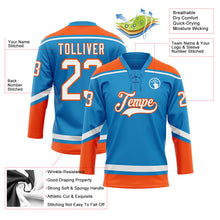 Load image into Gallery viewer, Custom Blue White-Orange Hockey Lace Neck Jersey