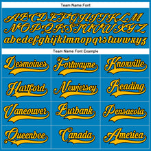 Load image into Gallery viewer, Custom Blue Gold-Black Hockey Lace Neck Jersey