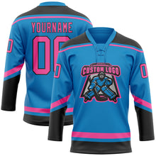 Load image into Gallery viewer, Custom Blue Pink-Black Hockey Lace Neck Jersey