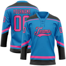Load image into Gallery viewer, Custom Blue Pink-Black Hockey Lace Neck Jersey