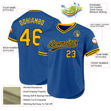 Load image into Gallery viewer, Custom Blue Gold-Black Authentic Throwback Baseball Jersey