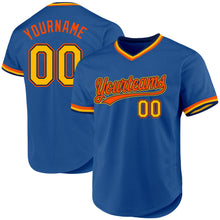 Load image into Gallery viewer, Custom Blue Gold Navy-Orange Authentic Throwback Baseball Jersey