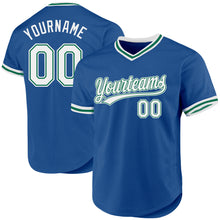 Load image into Gallery viewer, Custom Blue White-Kelly Green Authentic Throwback Baseball Jersey