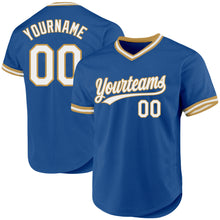 Load image into Gallery viewer, Custom Blue White-Old Gold Authentic Throwback Baseball Jersey