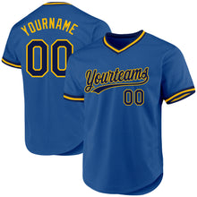 Load image into Gallery viewer, Custom Blue Navy-Gold Authentic Throwback Baseball Jersey