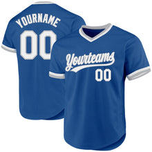 Load image into Gallery viewer, Custom Blue White-Gray Authentic Throwback Baseball Jersey