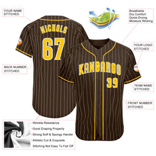 Load image into Gallery viewer, Custom Brown White Pinstripe Gold-White Authentic Baseball Jersey