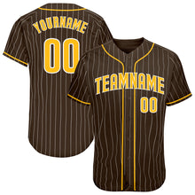 Load image into Gallery viewer, Custom Brown White Pinstripe Gold-White Authentic Baseball Jersey