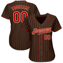 Load image into Gallery viewer, Custom Brown Cream Pinstripe Red-Cream Authentic Baseball Jersey