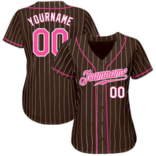 Load image into Gallery viewer, Custom Brown White Pinstripe Pink-White Authentic Baseball Jersey