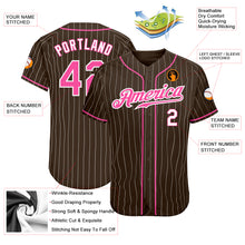 Load image into Gallery viewer, Custom Brown White Pinstripe Pink-White Authentic Baseball Jersey