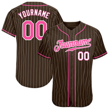 Load image into Gallery viewer, Custom Brown White Pinstripe Pink-White Authentic Baseball Jersey