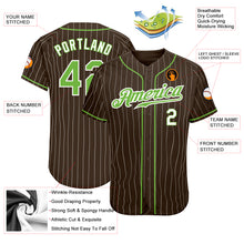 Load image into Gallery viewer, Custom Brown White Pinstripe Neon Green-White Authentic Baseball Jersey