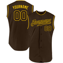 Load image into Gallery viewer, Custom Brown Brown-Gold Authentic Sleeveless Baseball Jersey