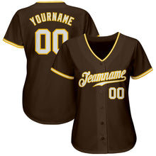 Load image into Gallery viewer, Custom Brown White-Gold Authentic Baseball Jersey