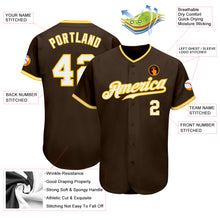 Load image into Gallery viewer, Custom Brown White-Gold Authentic Baseball Jersey