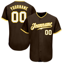 Load image into Gallery viewer, Custom Brown White-Gold Authentic Baseball Jersey