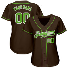 Load image into Gallery viewer, Custom Brown Neon Green-White Authentic Baseball Jersey