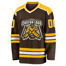 Load image into Gallery viewer, Custom Brown Gold-White Hockey Jersey