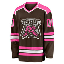 Load image into Gallery viewer, Custom Brown Pink-White Hockey Jersey