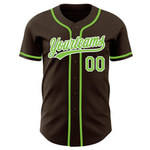 Load image into Gallery viewer, Custom Brown Neon Green-White Authentic Baseball Jersey