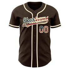 Load image into Gallery viewer, Custom Brown Vintage USA Flag-Cream Authentic Baseball Jersey