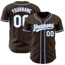 Load image into Gallery viewer, Custom Brown White Pinstripe Light Blue Authentic Baseball Jersey