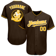 Load image into Gallery viewer, Custom Brown Gold-White Authentic Baseball Jersey
