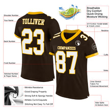 Load image into Gallery viewer, Custom Brown White-Gold Mesh Authentic Football Jersey