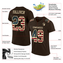 Load image into Gallery viewer, Custom Brown Vintage USA Flag-City Cream Mesh Authentic Football Jersey