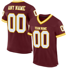Load image into Gallery viewer, Custom Burgundy White-Gold Mesh Authentic Throwback Football Jersey