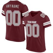 Load image into Gallery viewer, Custom Burgundy Gray-White Mesh Authentic Football Jersey