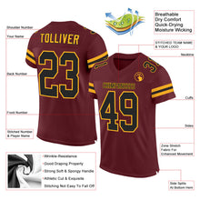 Load image into Gallery viewer, Custom Burgundy Black-Gold Mesh Authentic Football Jersey