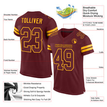 Load image into Gallery viewer, Custom Burgundy Burgundy-Gold Mesh Authentic Football Jersey