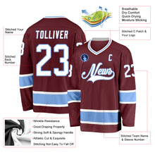 Load image into Gallery viewer, Custom Burgundy White-Light Blue Hockey Jersey
