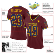 Load image into Gallery viewer, Custom Burgundy Navy-Gold Mesh Authentic Throwback Football Jersey