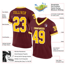 Load image into Gallery viewer, Custom Burgundy Gold-White Mesh Authentic Throwback Football Jersey