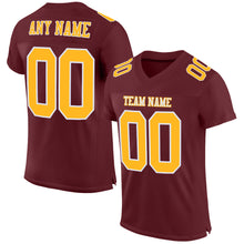 Load image into Gallery viewer, Custom Burgundy Gold-White Mesh Authentic Football Jersey