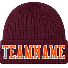 Load image into Gallery viewer, Custom Burgundy Orange-White Stitched Cuffed Knit Hat