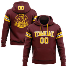 Load image into Gallery viewer, Custom Stitched Burgundy Gold-White Football Pullover Sweatshirt Hoodie