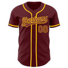 Load image into Gallery viewer, Custom Burgundy Yellow Authentic Baseball Jersey