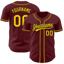 Load image into Gallery viewer, Custom Burgundy Yellow-Black Authentic Baseball Jersey