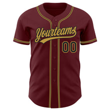 Load image into Gallery viewer, Custom Burgundy Black-Old Gold Authentic Baseball Jersey