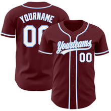 Load image into Gallery viewer, Custom Burgundy White-Light Blue Authentic Baseball Jersey