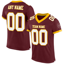 Load image into Gallery viewer, Custom Burgundy White-Gold Mesh Authentic Football Jersey