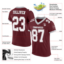 Load image into Gallery viewer, Custom Burgundy White-Gray Mesh Authentic Football Jersey