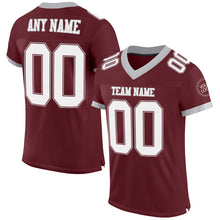 Load image into Gallery viewer, Custom Burgundy White-Gray Mesh Authentic Football Jersey