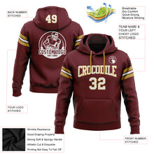 Load image into Gallery viewer, Custom Stitched Burgundy White-Old Gold Football Pullover Sweatshirt Hoodie